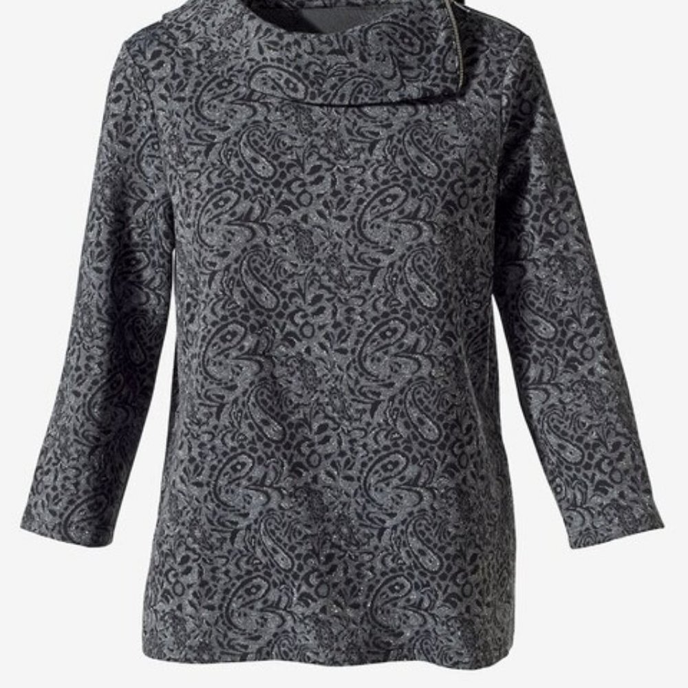 NWT CHICOS paisley sparkle zip envelope 3/4 sleeve